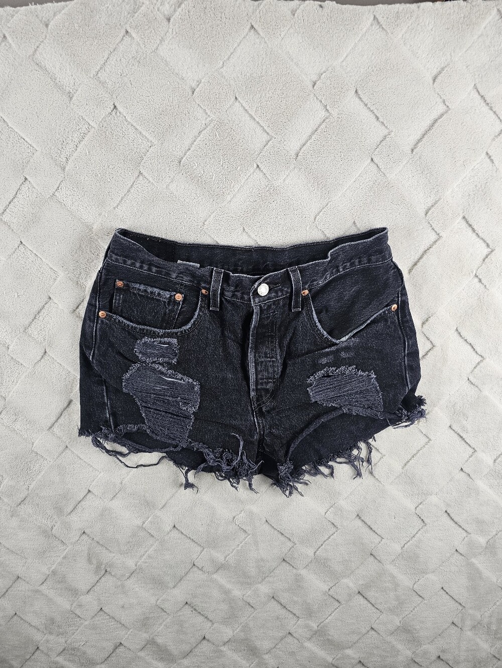 Levi's 501 Cutoff High Rise Shorts Womens 30 Black Distressed Denim